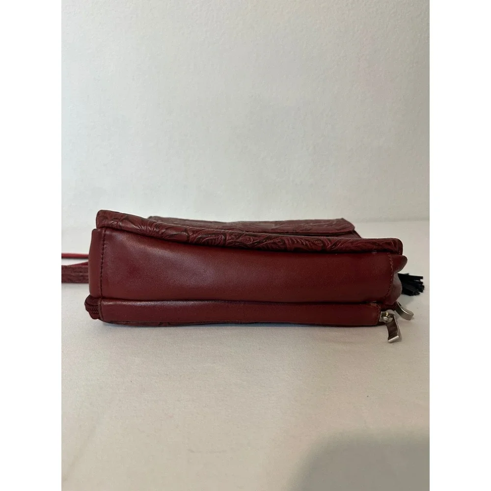 Gun Tote'n Mamas Burgundy Floral Embossed Leather Concealed Carry Crossbody Bag